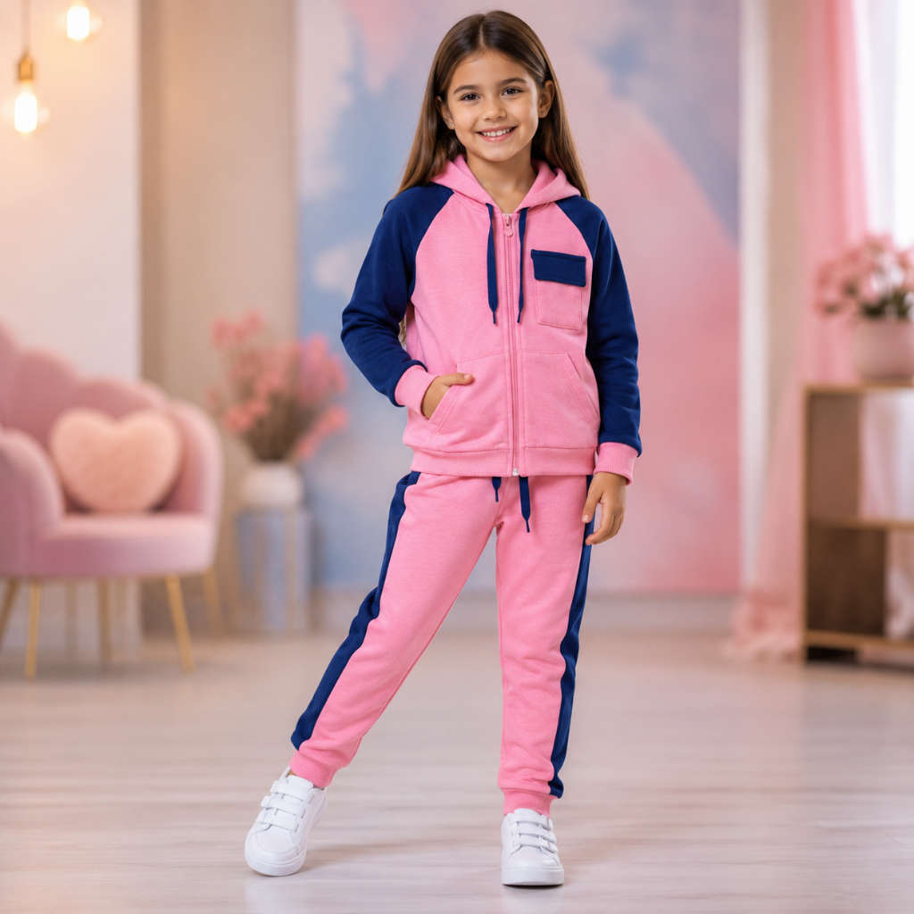 Conjunto Moletom Infantil Capuz Inverno Menina Ziper Quentinho Meia Estação Roupa Infantil 4 ao 14