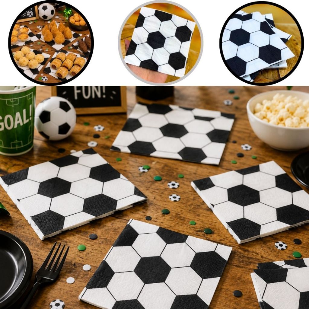 100 GUARDANAPOS BOLA FUTEBOL FESTA 10x20. (CHOCO)