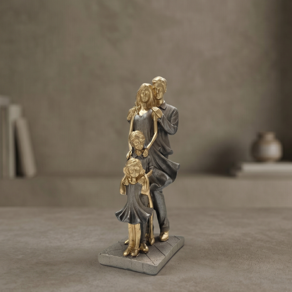 Presente Casa Nova Estátua Família Casal e 2 Filhos Bronze Imperial Escultura Decorativa de Luxo para Mesa de Canto