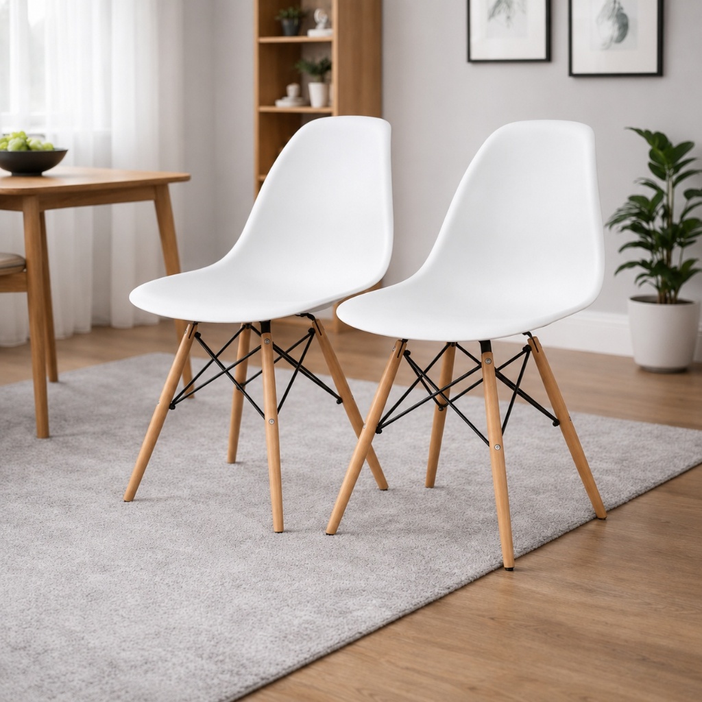 Kit 2 Cadeiras Eiffel Eames Pés De Madeira Sala Quarto Escritório Moderna Wood Design Premium Brancas
