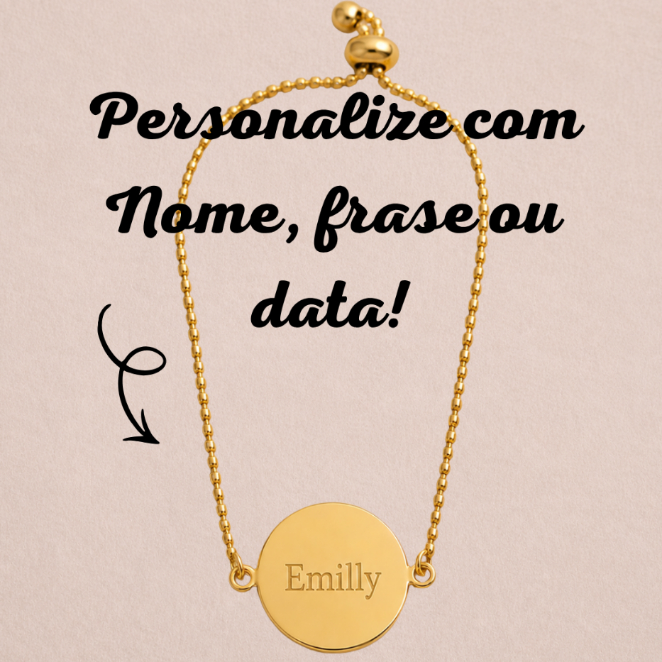 Pulseira Infantil  Redonda Banhada a Ouro Personalizada a Laser com Nome, Frase, Data, Foto | Menina e Menino Regulável