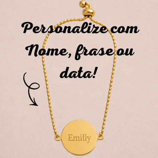Pulseira Infantil  Redonda Banhada a Ouro Personalizada a Laser com Nome, Frase, Data, Foto | Menina e Menino Regulável
