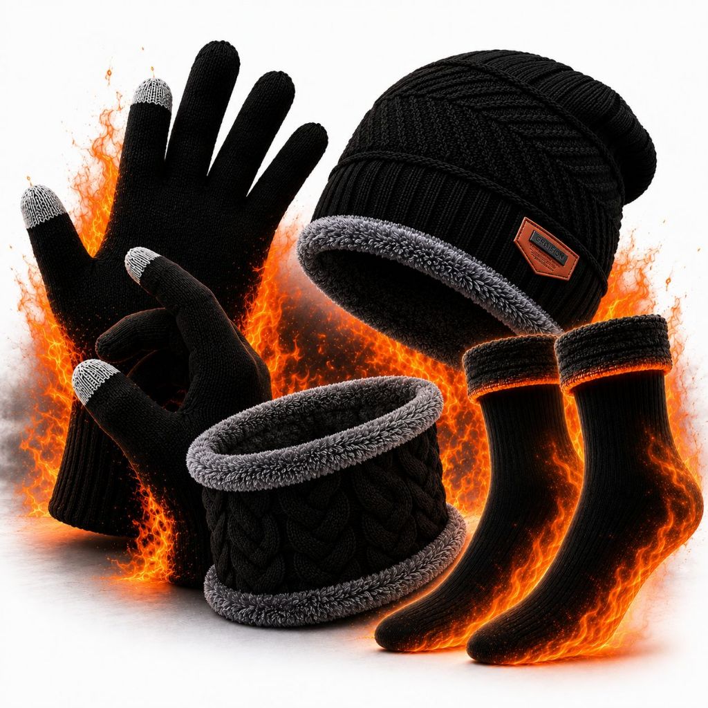 Kit Frio Touca Gorro Luva Cachecol Meia Térmica Confortável Inverno Masculino Feminino Unissex