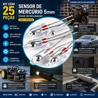 25 Sensores De Mercúrio 5mm Interruptor Inclinação Liga Desliga Arduino Robótica Automação