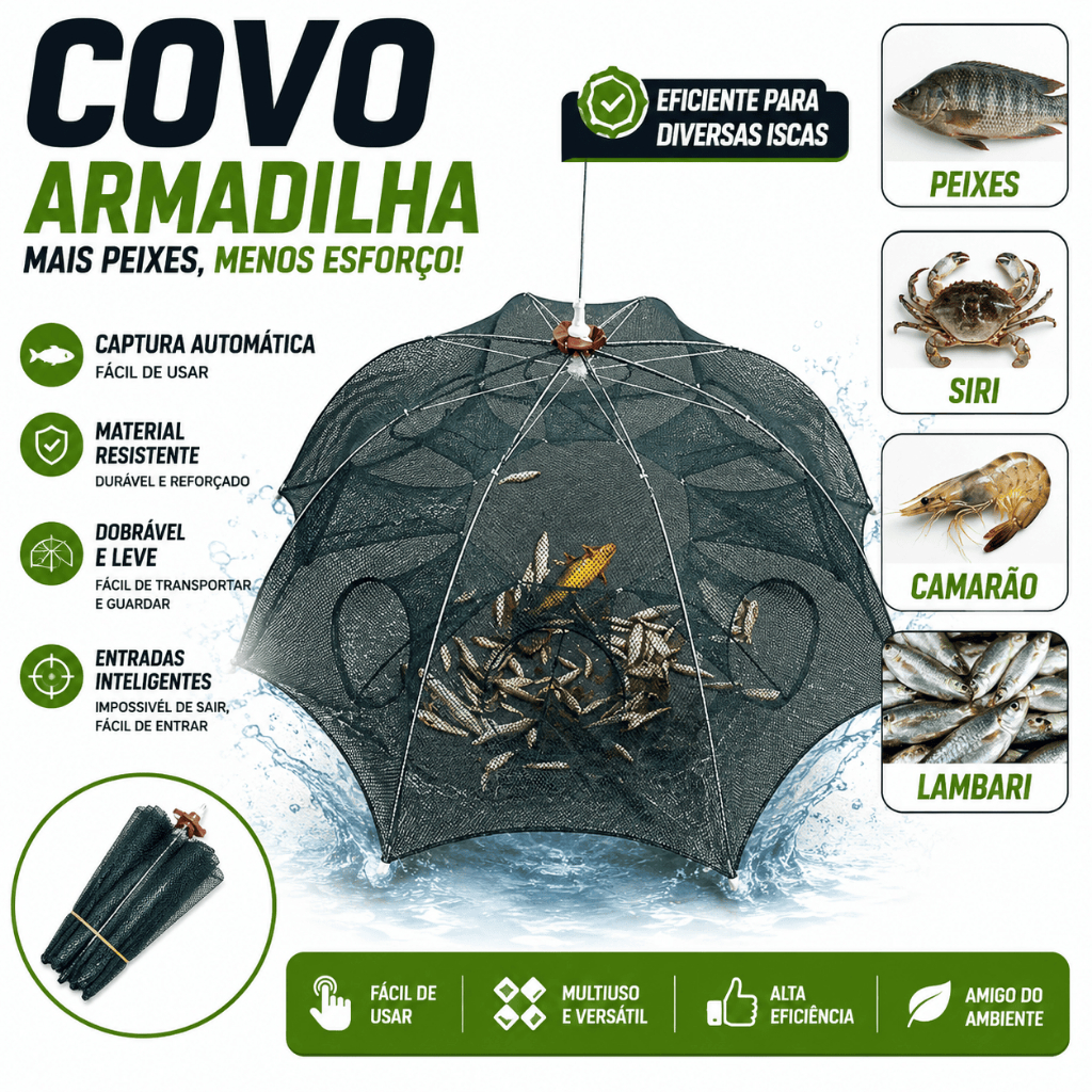 Covo Armadilha Peixes Siri Lambari Camarão Iscas