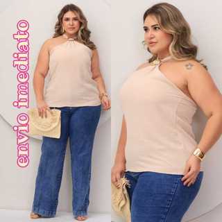 Regata Feminina Plus Size Duna com Argola  Halter Elegante G1 ,G2 e G3
