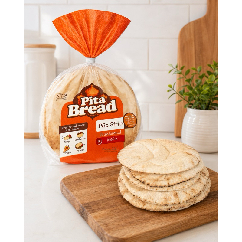 Pão Sírio Médio Tradicional Pita Bread Pacote 320g cada - 6 unidades — imagem 2 de 2