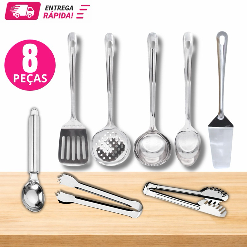 Utensilios para Cozinha INOX Espatula Vazada, Escumadeira, Colher de Arroz, Concha espatula para bolo Louça Comida Casa