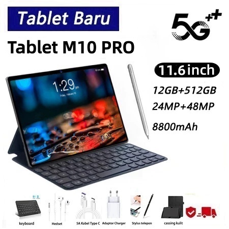【Teclado e mouse grátis】Tablet PC Tab M10 PRO 5G Tela Imersiva 11,6 Polegadas 12GB +512GB Câmera Dupla e Bateria 8800mAh