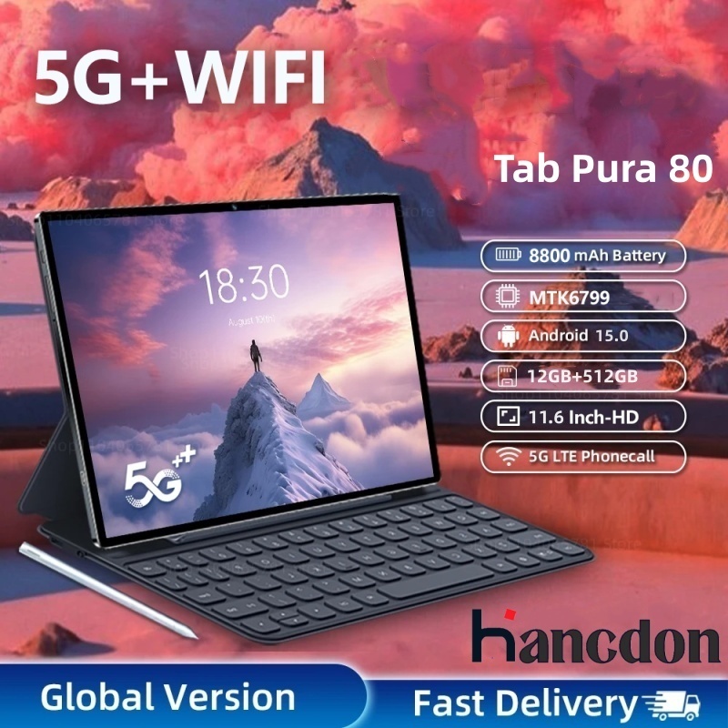 【Presente grátis】Tablet PC Hancdon Pura 80 11.6" 12GB+512GB 5G Android 15 Bateria 8800mAh Câmera 24MP+48MP 5G WIFI+