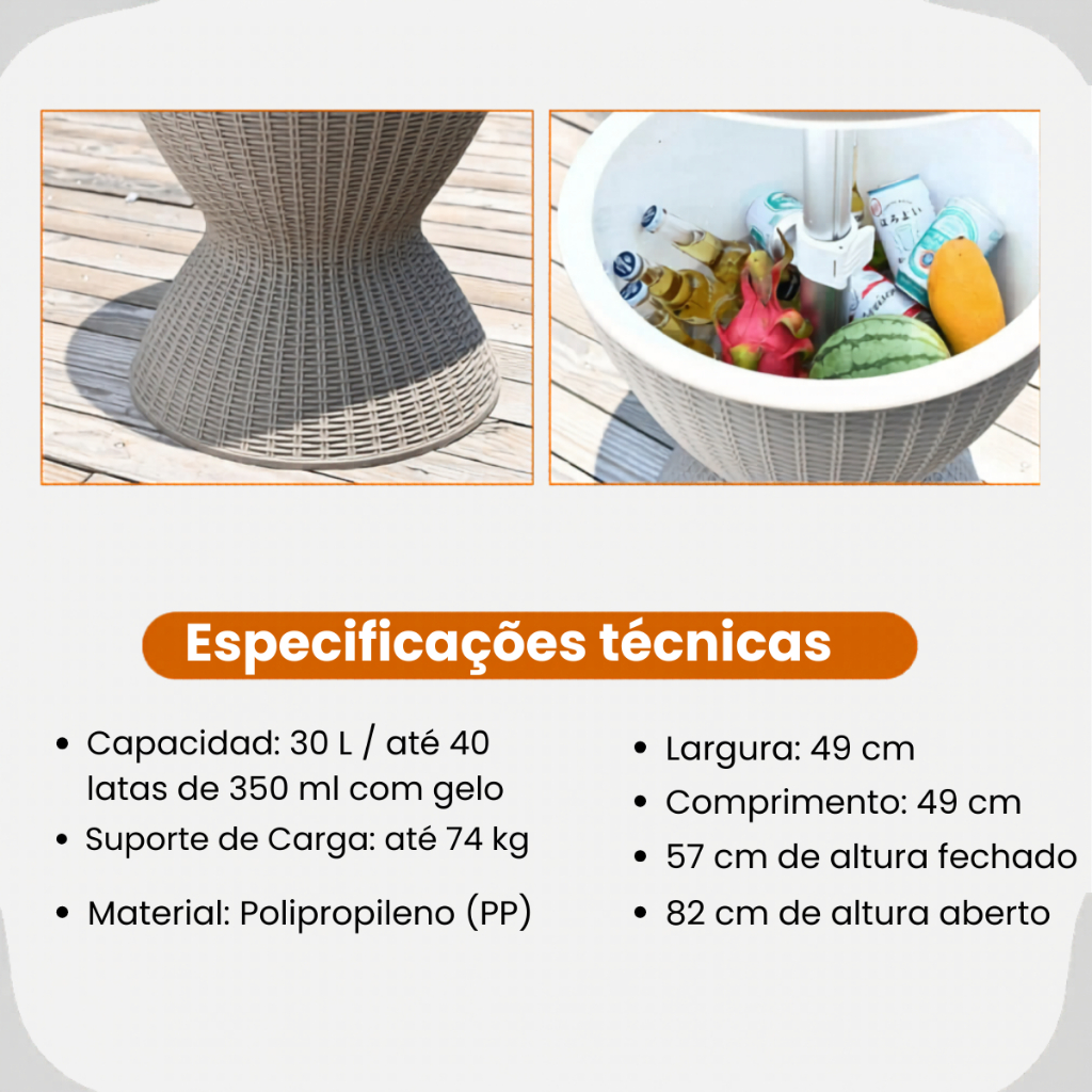 Mesa Champanheira de Centro Cooler Bar 3 em 1 Balde Térmica Portátil 30L Sala Jardim e Piscina · foto 2
