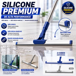 Rodo Silicone 50cm Cabo Telescopico 1,40m Piso Vidro Box Nao Risca Seca Facil