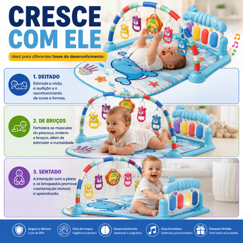 Tapete Bebê Musical Piano Interativo Educativo Atividades Sensorial Azul