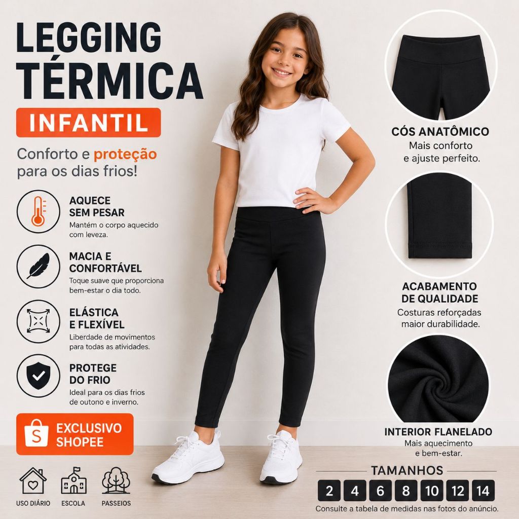 Calça Legue Térmica Peluciada Infantil/Juvenil Menina