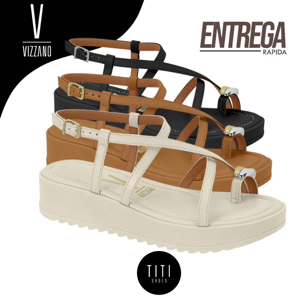 Sandália Feminina Vizzano Papete Plataforma Flatform Dedo Rasteira Conforto Tendência Original