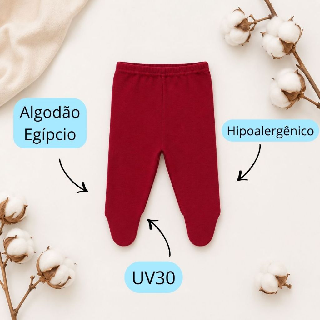 Calça Mijão Bebê Menina e Menino Algodão Egípcio Premium UV30 C/ Pé