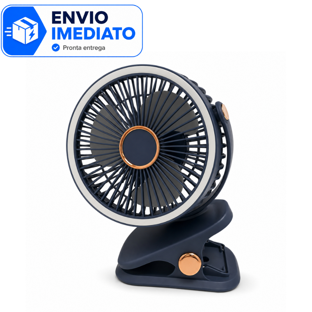 Ventilador Rotação 720 Graus Portátil Com Clip De Mesa LED USB Recarregável 3 Velocidades