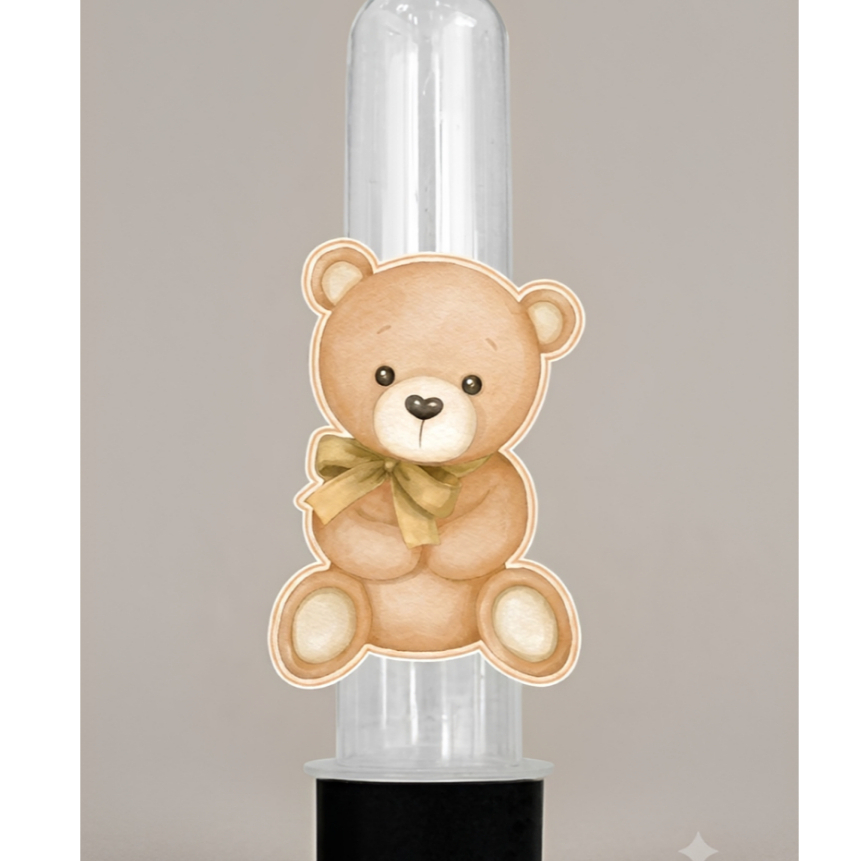 Aplique Ursinho Neutro 5cm Chá de Bebê e Chá Revelação Lembrancinha Tubete Decoração Festa Bebê Personalizada