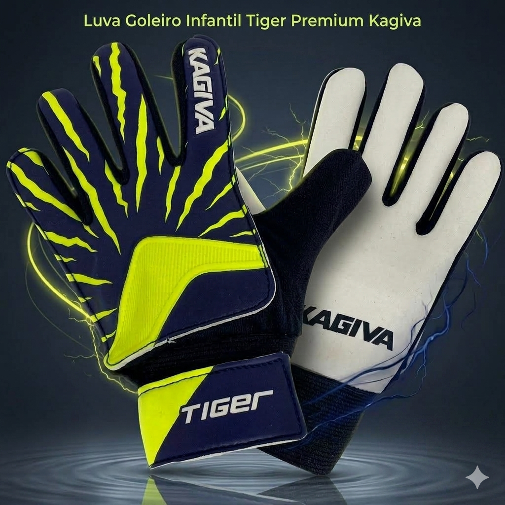 Luva Goleiro Infantil Tiger Premium Kagiva Futebol Campo Society Futsal Salão + Aderência e Conforto