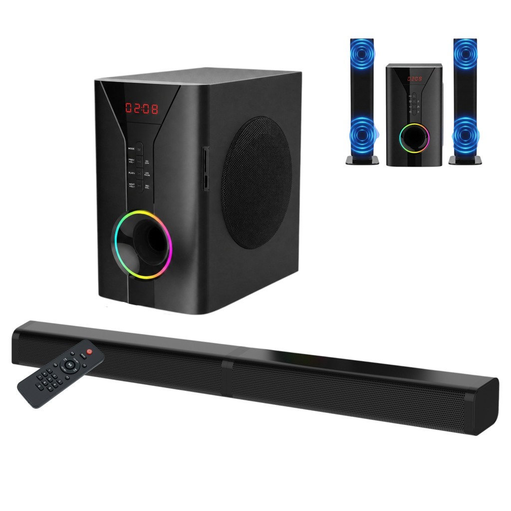 Soundbar  Cinema 2.1  Com  Sem Fio Luz 400W RGB - Home Theater Alto-falante com projetor