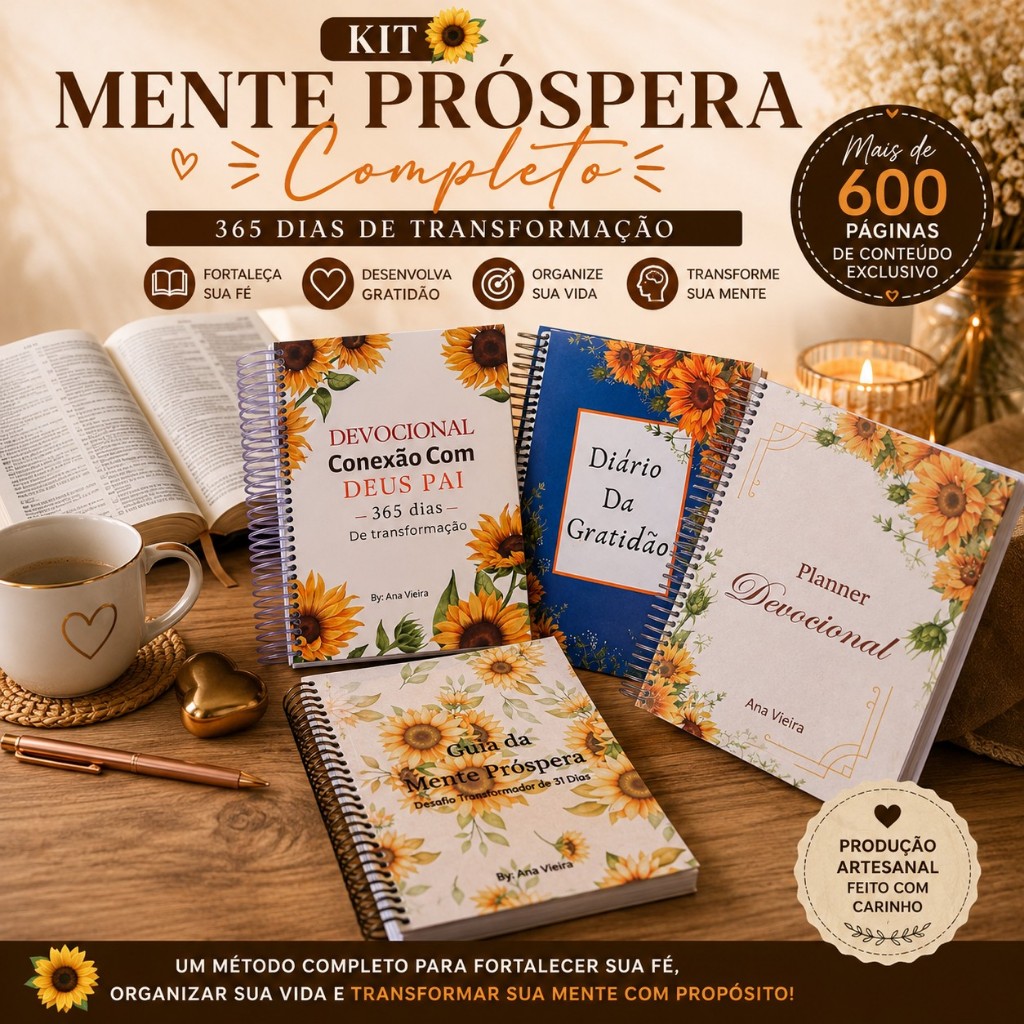 Kit Mente Próspera Completo | Devocional 365 Dias + Planner Devocional +Diário da Gratidão  +Desafio 31 Dias +comunidade