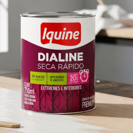 Topa Tudo Dialine Esmalte Madeiras e Metais Esmalte Seca Rápido 750ml Esmate S/Cheiro Iquine