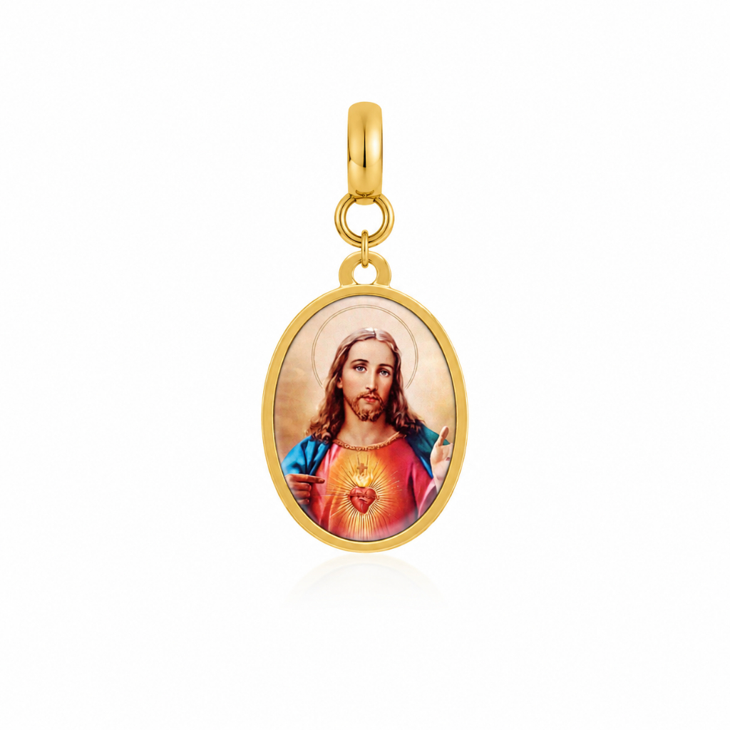 Pingente Católico Dourado Sagrado Coração de Jesus para Corrente, Presente berloque religioso