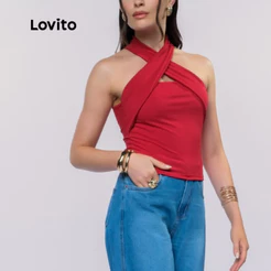 Lovito Blusa casual feminina decote transpassado