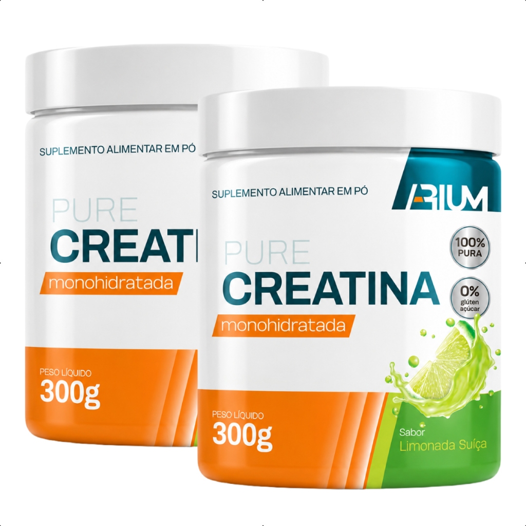 Kit 02 Creatina Suplemento Monohidratada em Pó Sabor Limão Arium 300g