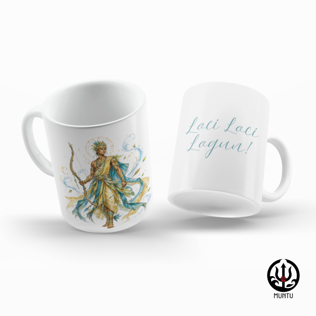 Caneca de Porcelana 325 mL - Orixá Logunedé - Saudação: Loci Loci Logun! - Riscos Ancestrais