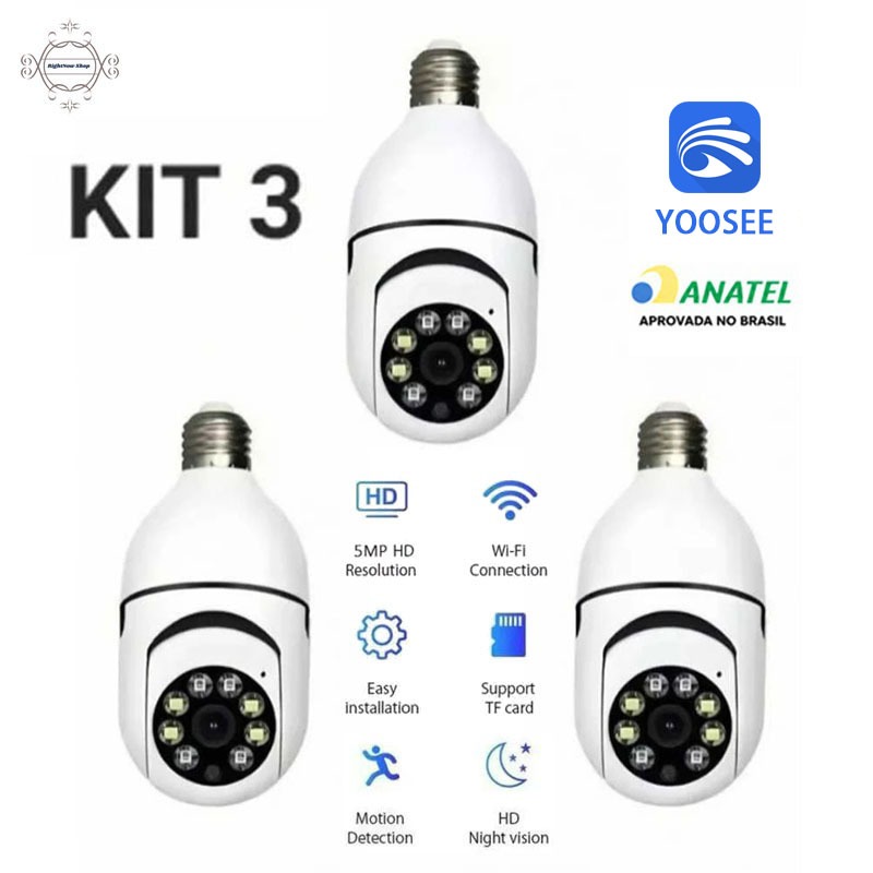 Kit Câmera de Segurança WiFi 360° Full HD À Prova D'água Visão Noturna App YOOSEE 8177