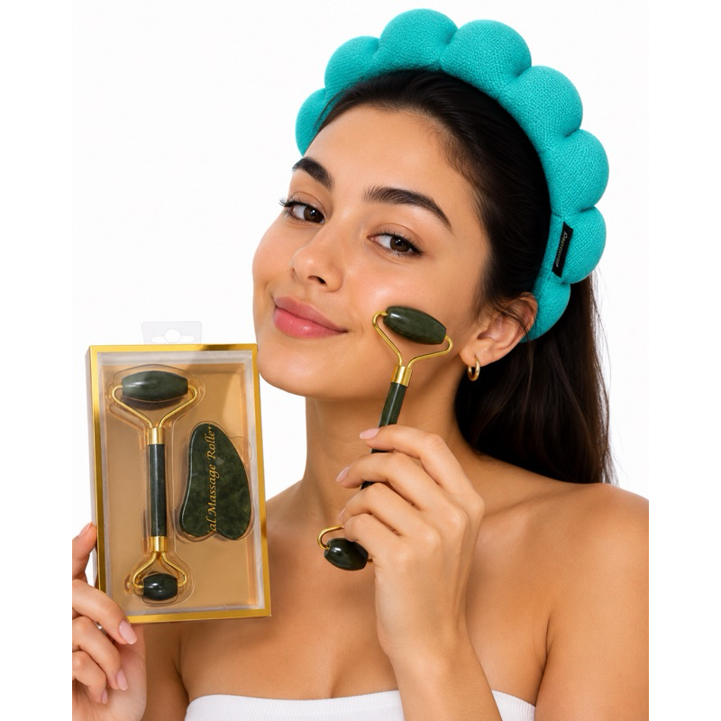 Kit Massageador Facial Roller e Gua Sha para Skincare