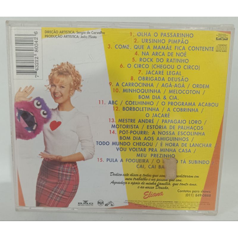 CD Eliana ESTÁ SEM ENCARTE música infantil anos 90 clássico raridade colecionador