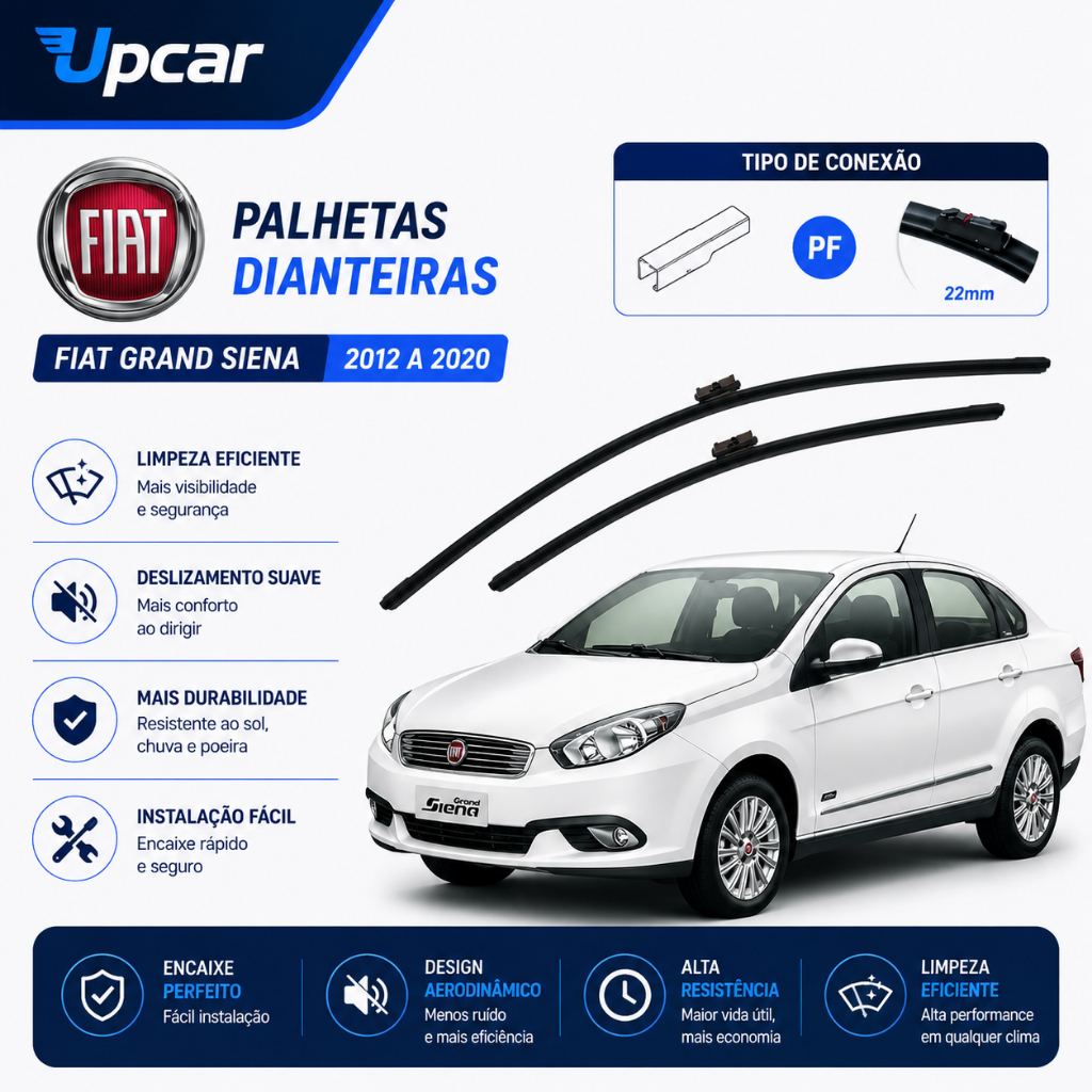 Par Palhetas Limpador Parabrisa Silicone Dianteiro Fiat Grand Siena 2012 até 2023
