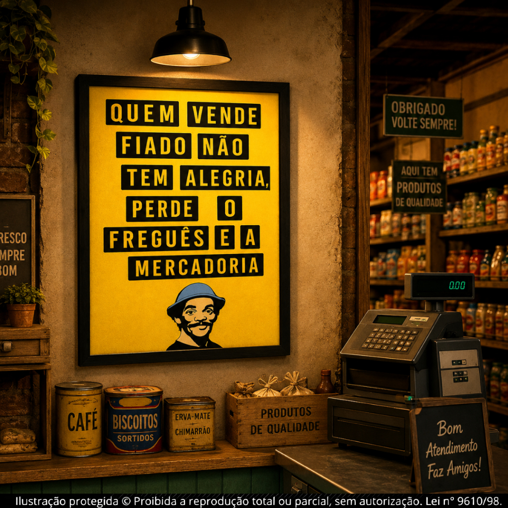Placa Quadro Decorativo Frase Quem Vende Fiado Não Tem Alegria Aviso Comercial Bar Mercado Loja Caixa
