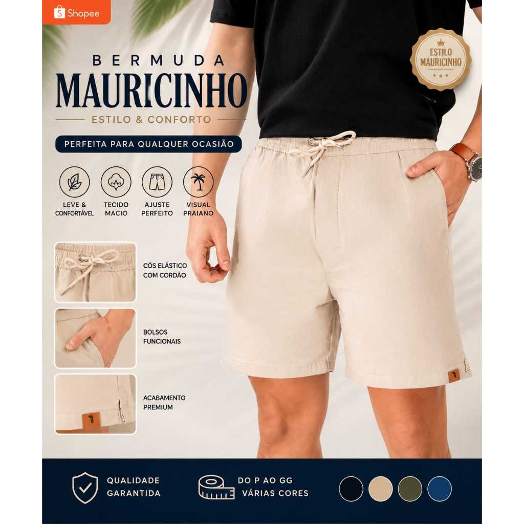 Bermuda  Mauricinho em Sarja com Elastano #Moda Casual