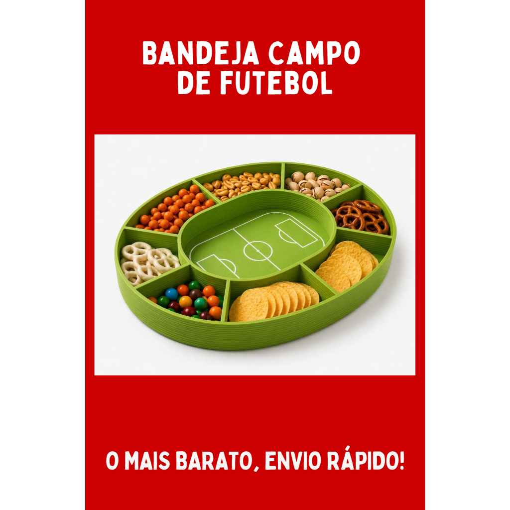 [O MAIS BARATO+VÁRIOS MODELOS!] Bandeja Campo de Futebol - Petisqueira - 3D