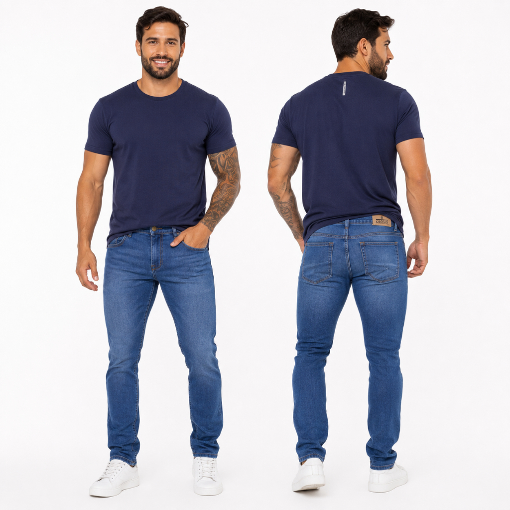Calça Jeans Masculina  Elastano Tradicional Slim Passeio Trabalho Lycra Confortavel  Plus Size