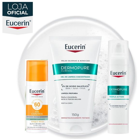 KIT EUCERIN Sérum Efeito Triplo 40ml + Dermo pure Concentrado 150ml + Protetor Solar Facial Oil Control FPS 60 50ml