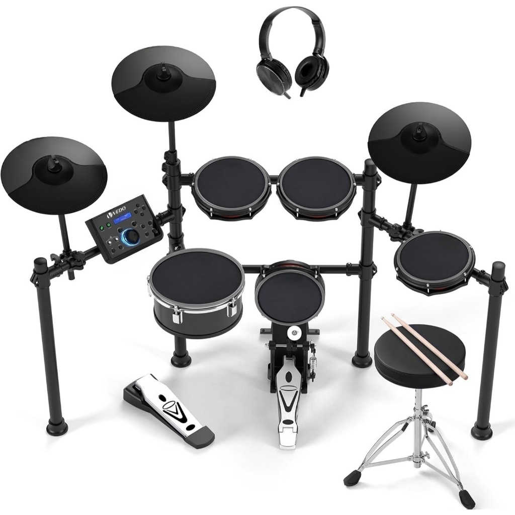 Baterias eletrônicas profissionais com pads de mesh Mude, caixa de 10" com zona dupla, 30 kits e mais de 600 sons BFD