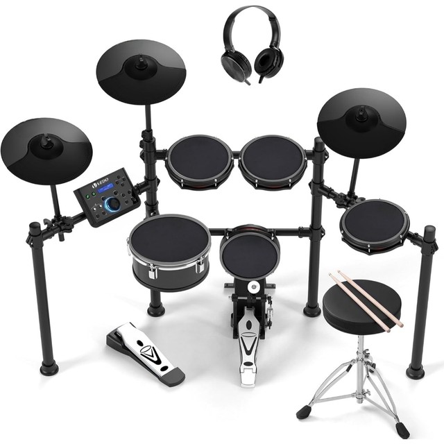 Baterias eletrônicas profissionais com pads de mesh Mude, caixa de 10" com zona dupla, 30 kits e mais de 600 sons BFD