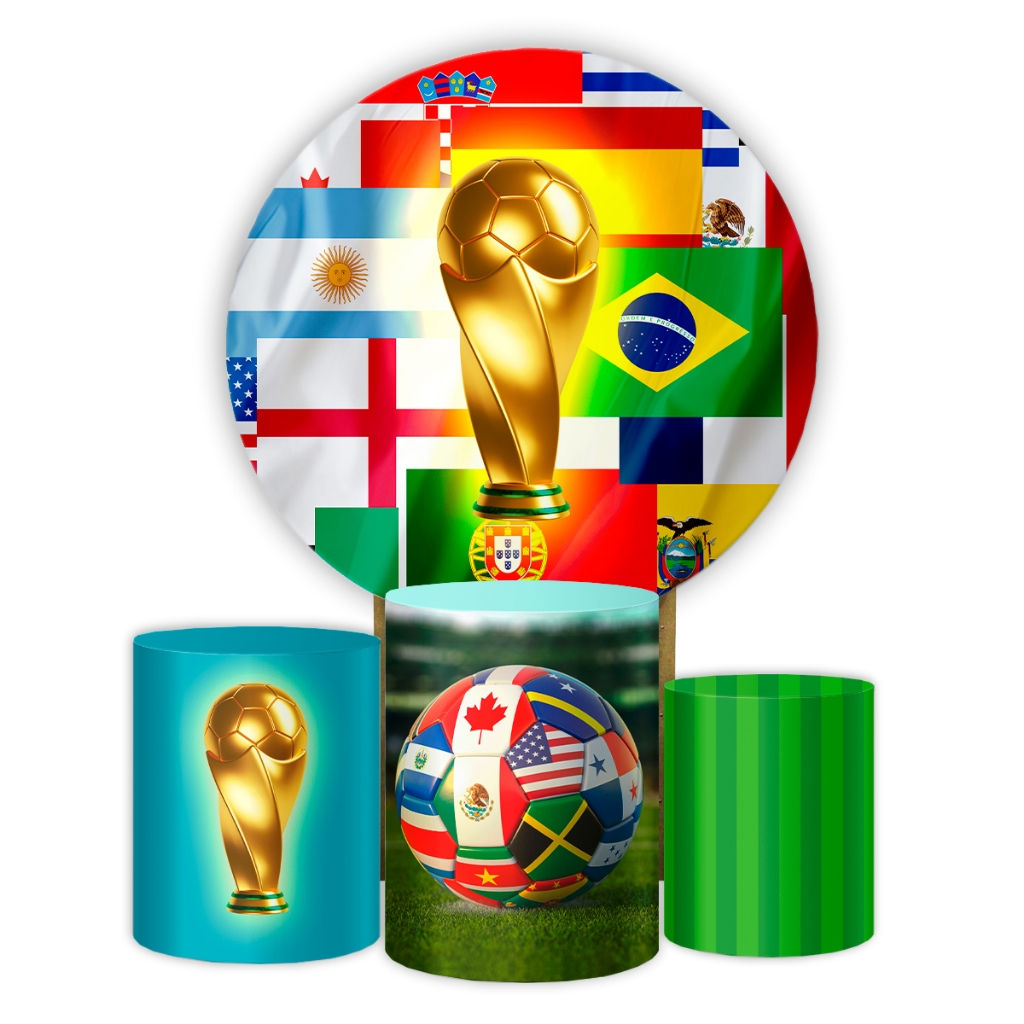 Kit Capas Painel Redondo e Cilindros Copa Brasil Hexa Torcida Bandeiras 2026 Veste Fácil