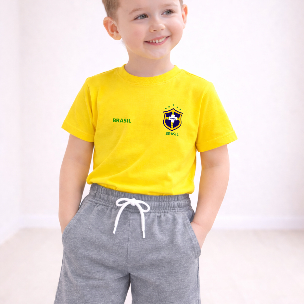 Camiseta Algodão Infantil Estampa Personalizada Nome Copa do Mundo Estiloso Esportivo Jogador