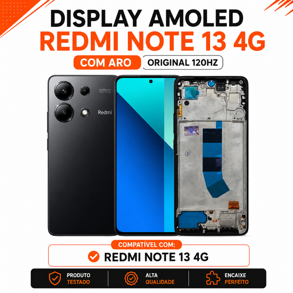 Display Redmi Note 13 4G Tela Oled Amoled Original Frontal Com Aro Moldura Módul
