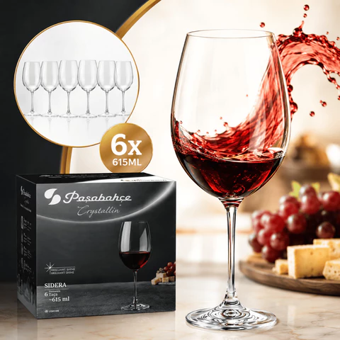 Taça De Vinho Cristal 615ml Jogo 6 Peças Vinho Premium Mesa de Jantar Elegante Resistente Vinho e Água