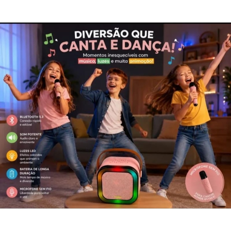 Caixa De Som Com Microfone Alto-Falante Karaokê sem fio Bluetooth Portátil