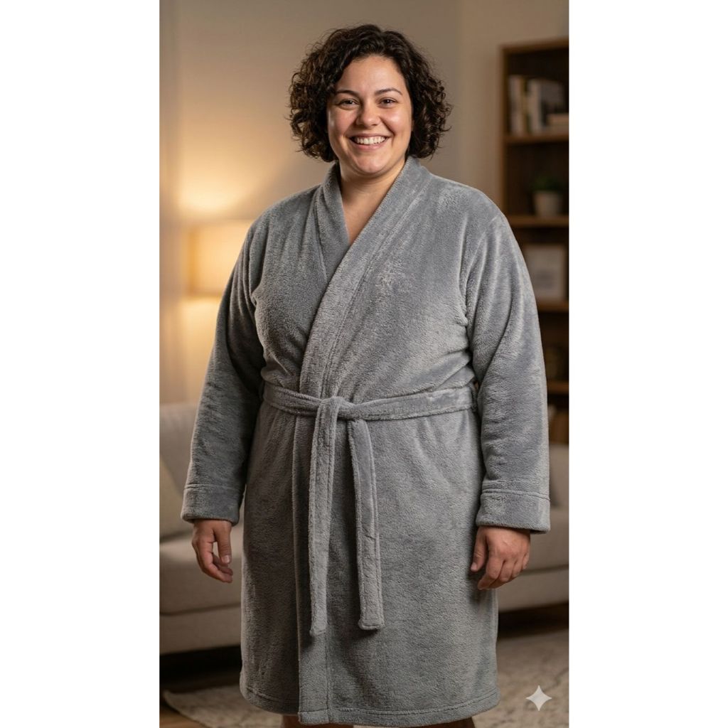 Roupão Plus Size Adulto Manta Soft - Sem capuz, com manga longa e cinto - Azul marinho, cinza e marsala/terracota