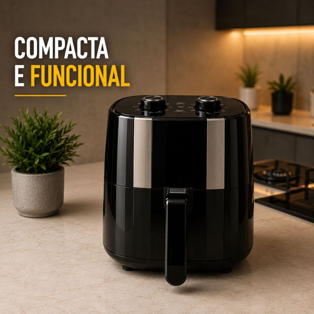 Air Fryer 3,4L 1400W Preta Fritadeira Elétrica Timer 60 Min Sem Óleo Temperatura Até 200°C 110V 220V — imagem 2 de 2