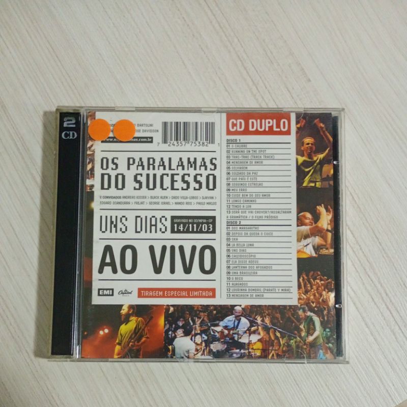 Cd duplo Paralamas do sucesso - uns dias ao vivo ( Original ).