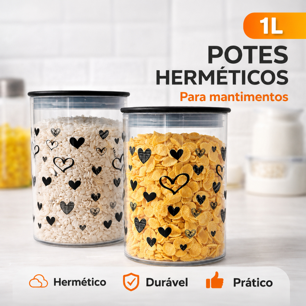 Potes Herméticos 1L Acrílico Decorados para Mantimentos | Vedação Total